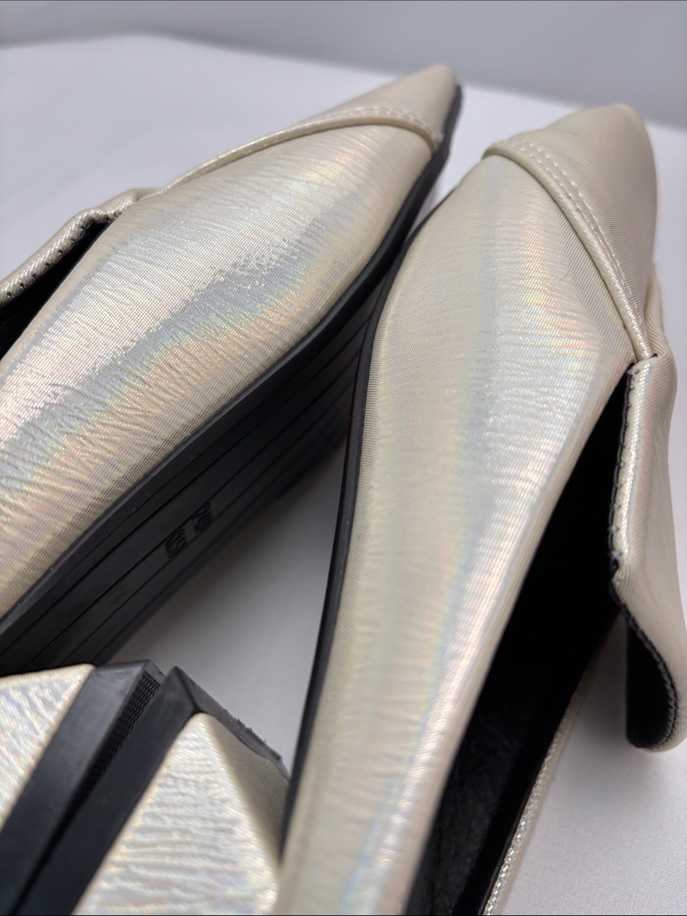 Hengshengda Iridescent Womens 7 Cream Square-Toe Slip-On Block Heel Mules #446 - Picture 11 of 13